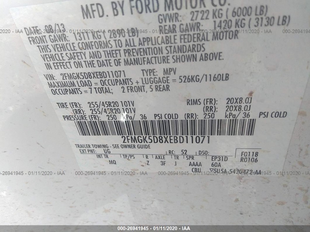 2014 Ford Flex Limited vin: 2FMGK5D8XEBD11071