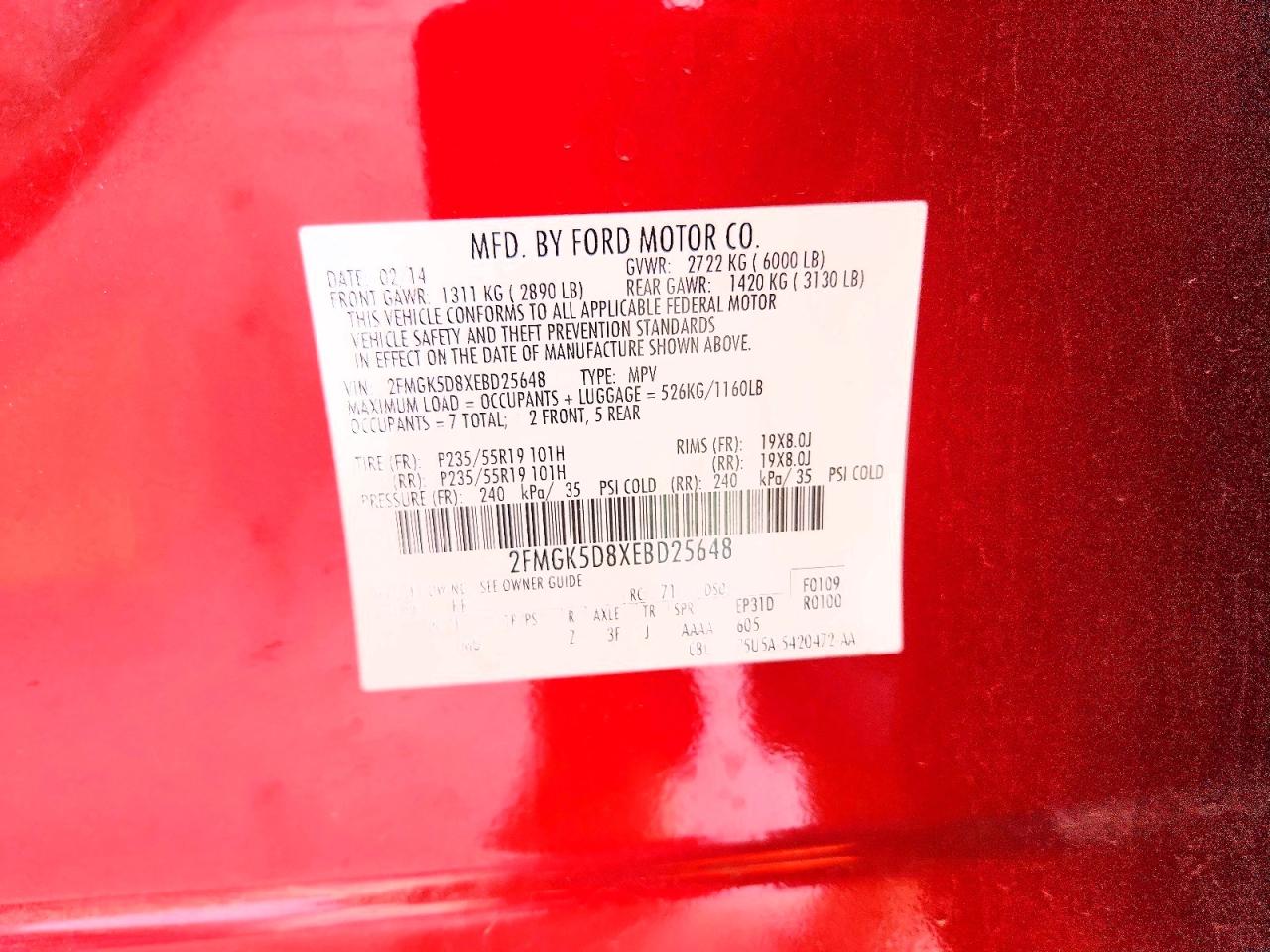 2014 Ford Flex Limited Red vin: 2FMGK5D8XEBD25648