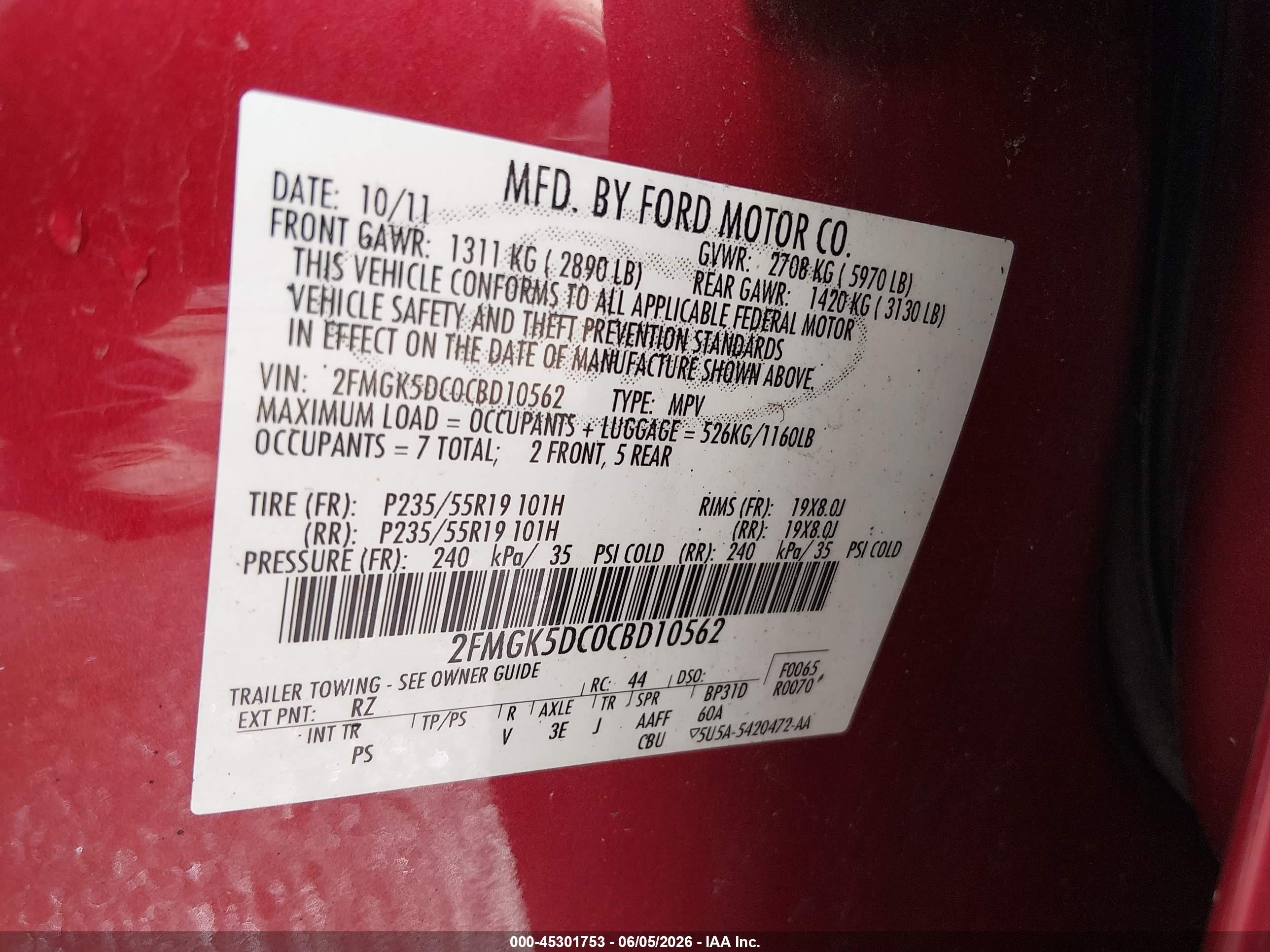 2012 Ford Flex Limited Red vin: 2FMGK5DC0CBD10562
