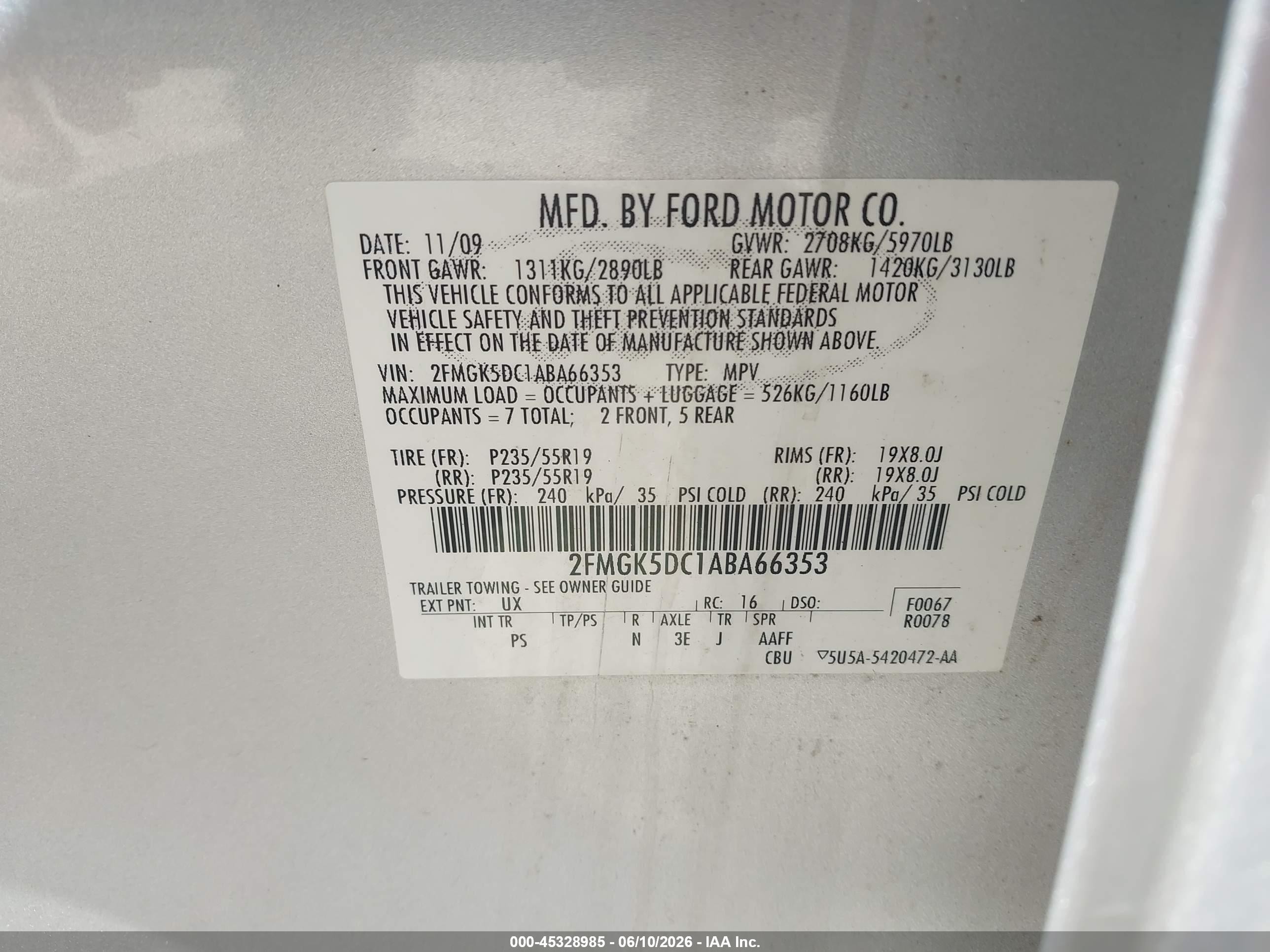 2010 Ford Flex Limited Silver vin: 2FMGK5DC1ABA66353