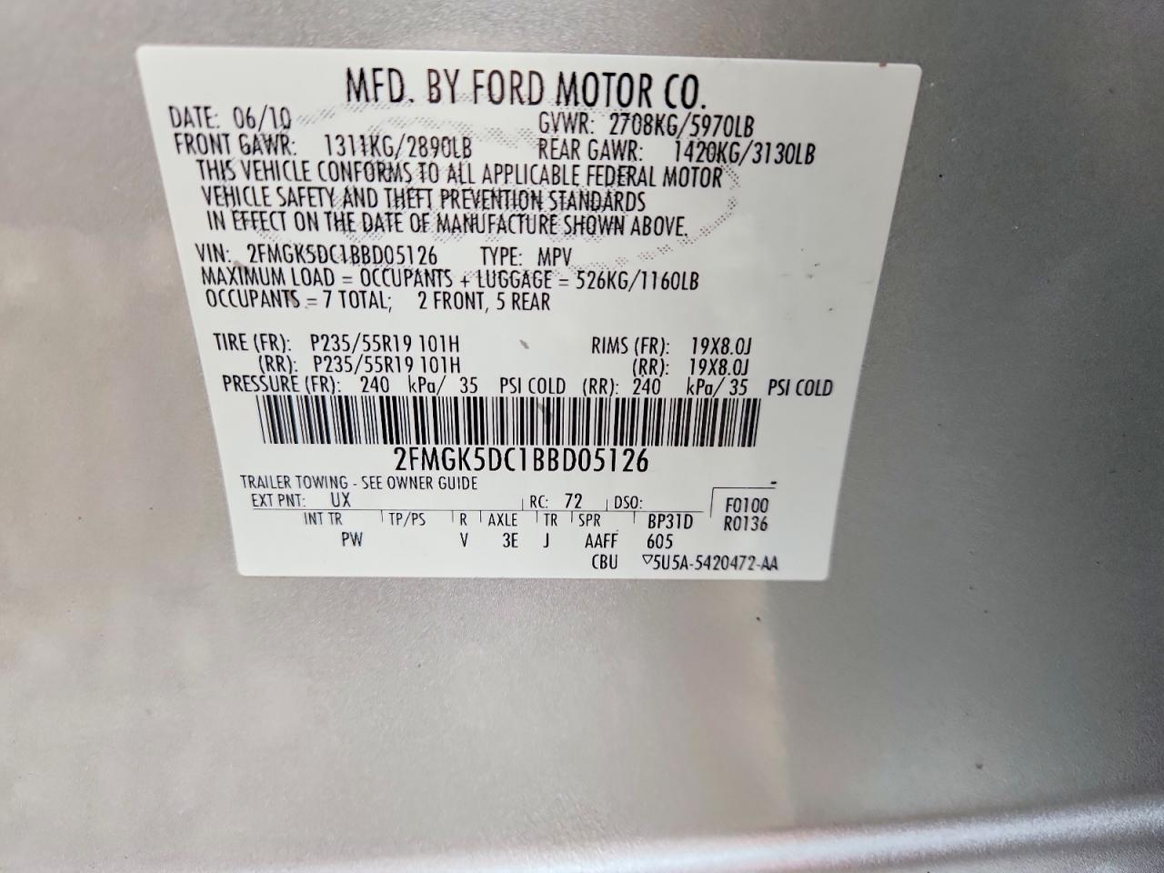 2011 Ford Flex Limited Silver vin: 2FMGK5DC1BBD05126