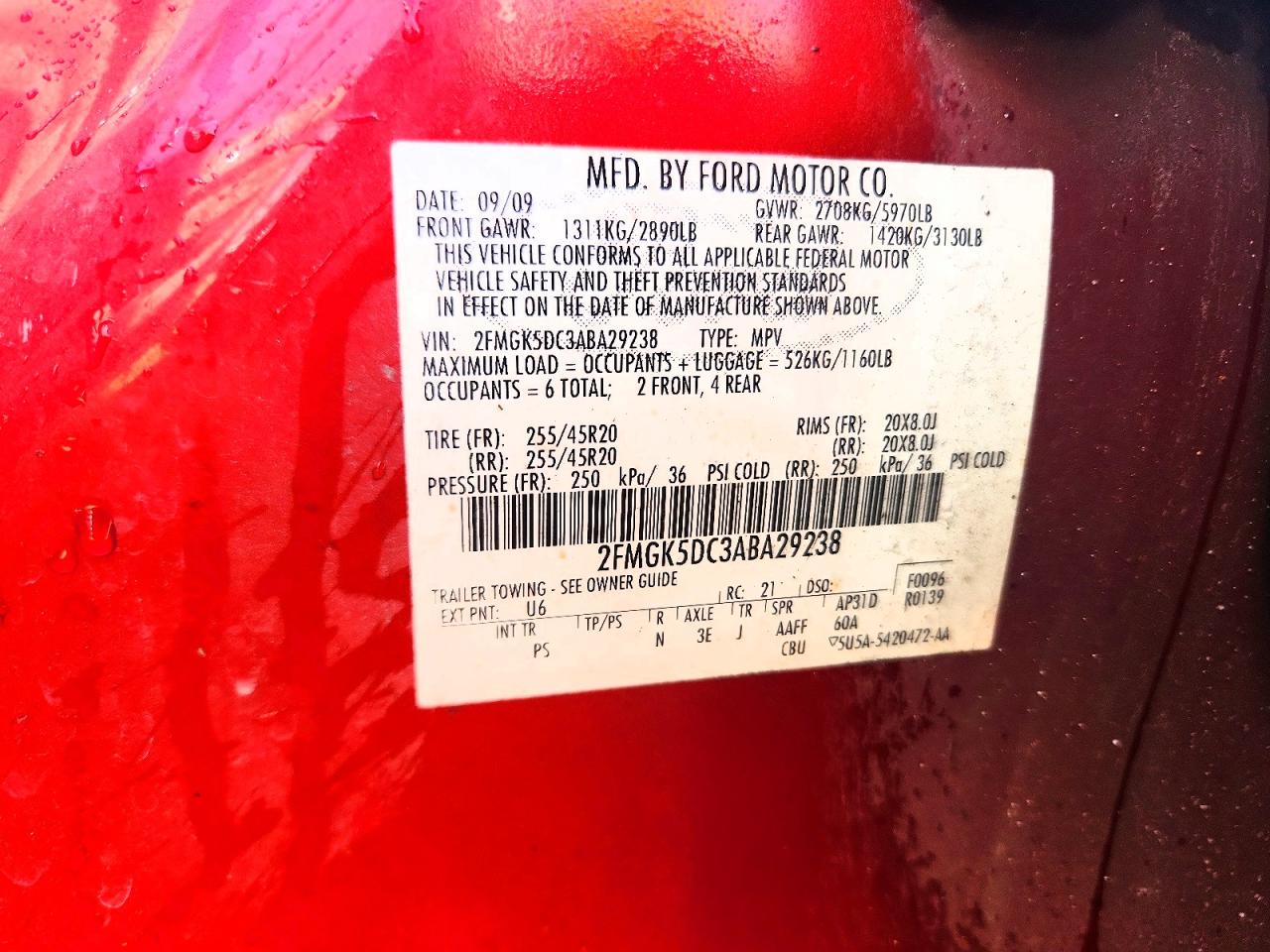 2010 Ford Flex Limited Red vin: 2FMGK5DC3ABA29238