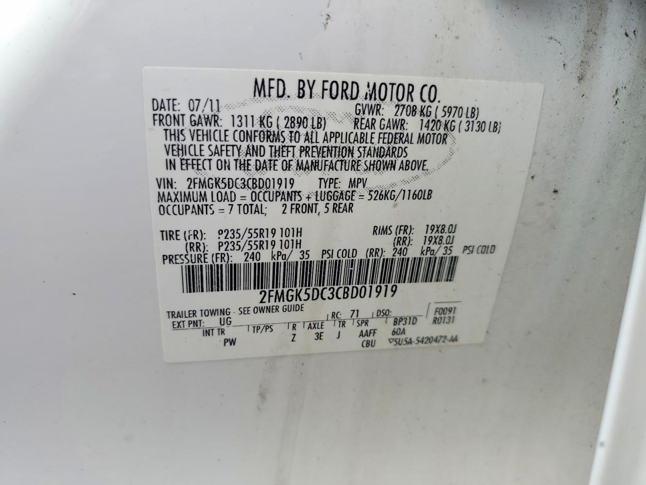 2012 Ford Flex Limited White vin: 2FMGK5DC3CBD01919