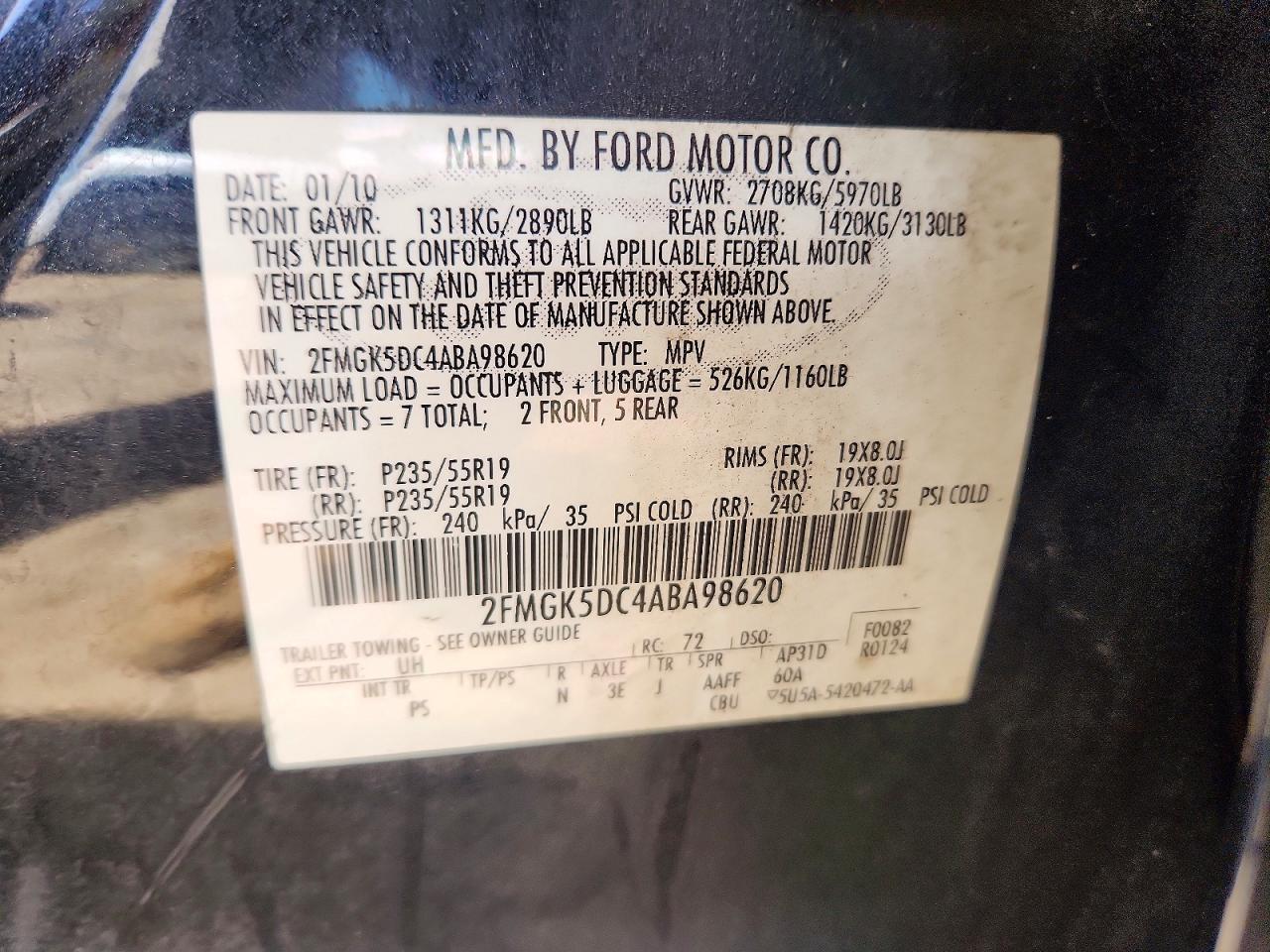 2010 Ford Flex Limited Black vin: 2FMGK5DC4ABA98620