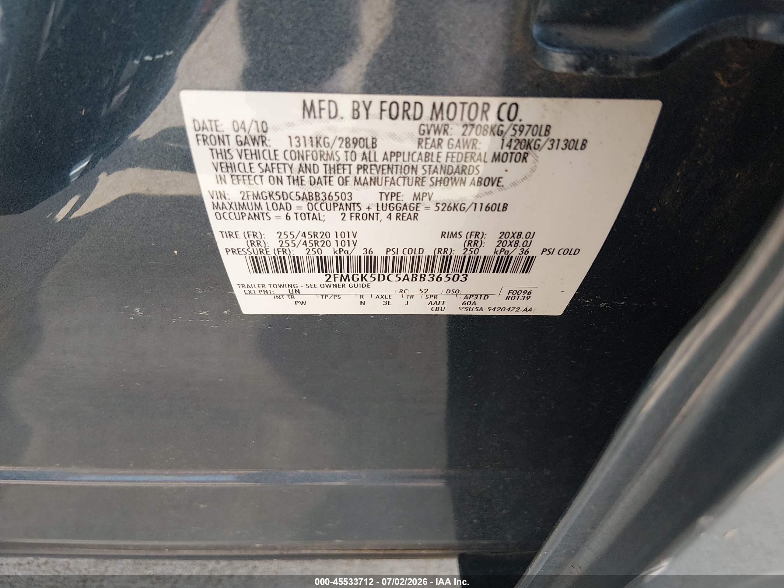 2010 Ford Flex Limited Light Blue vin: 2FMGK5DC5ABB36503
