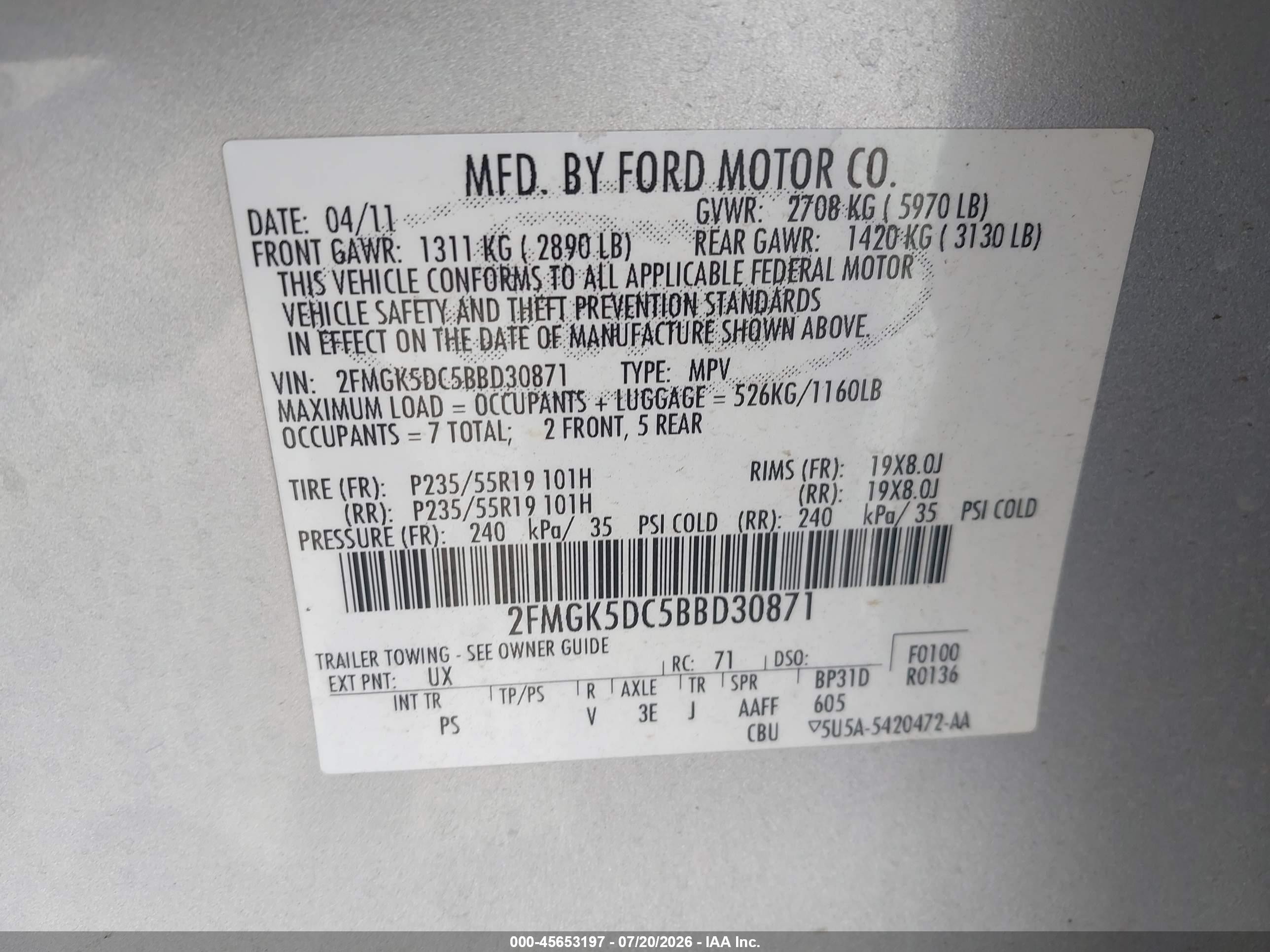 2011 Ford Flex Limited Silver vin: 2FMGK5DC5BBD30871