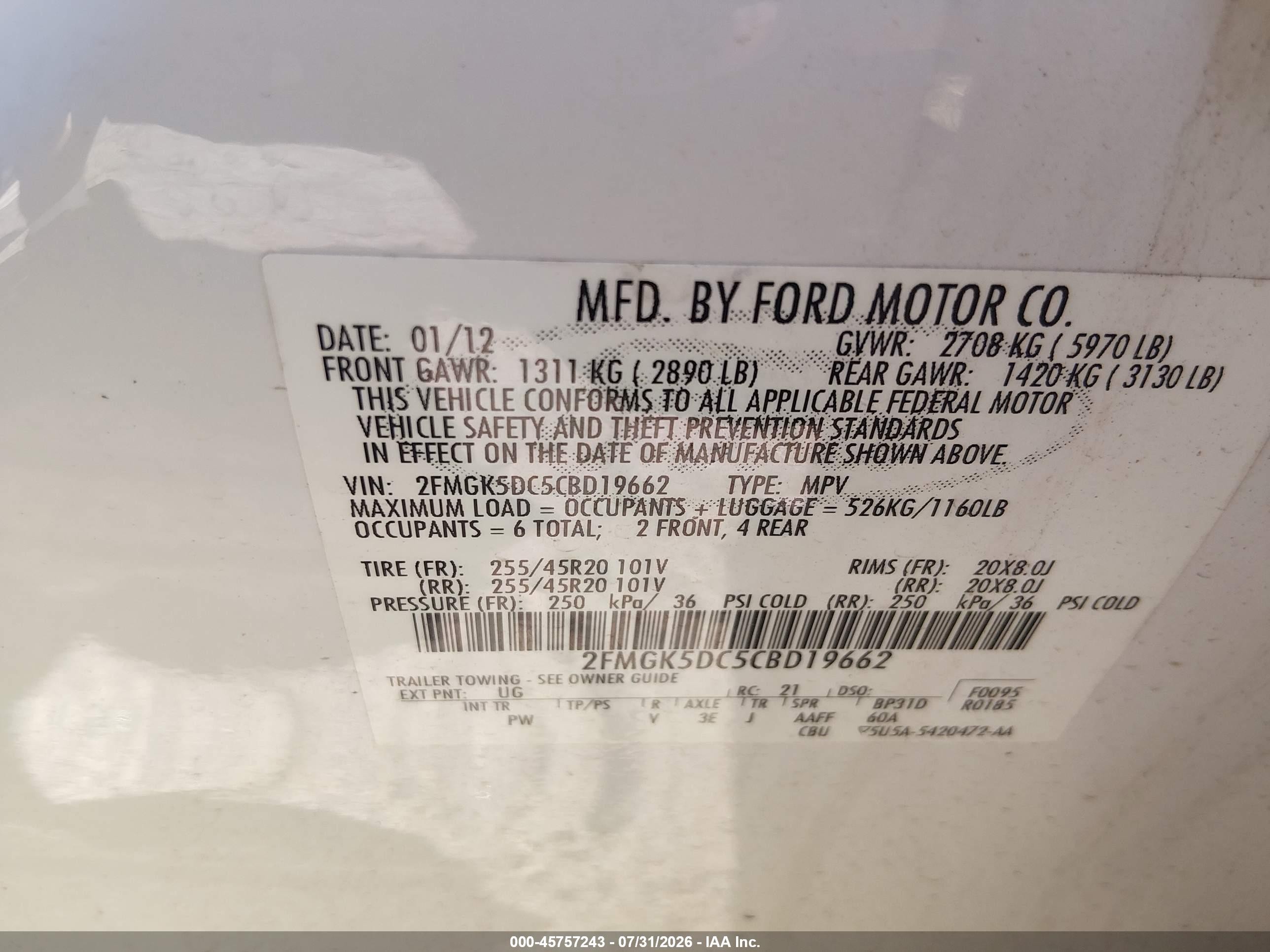2012 Ford Flex Limited Белый vin: 2FMGK5DC5CBD19662