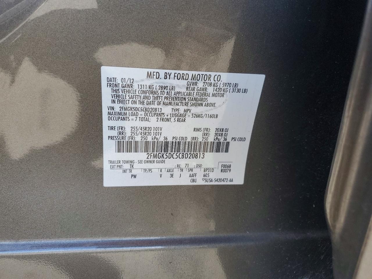 2012 Ford Flex Limited Charcoal vin: 2FMGK5DC5CBD20813