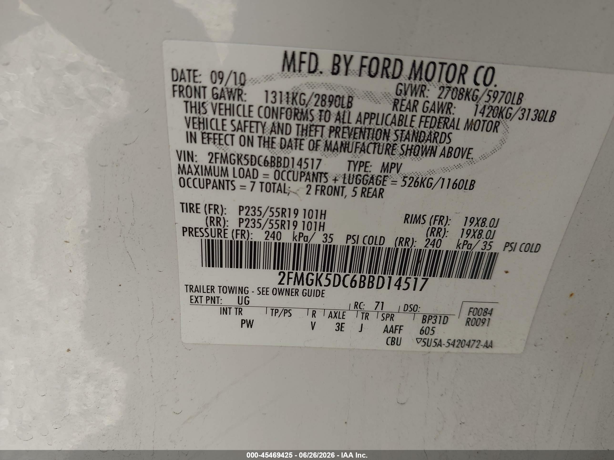2011 Ford Flex Limited White vin: 2FMGK5DC6BBD14517