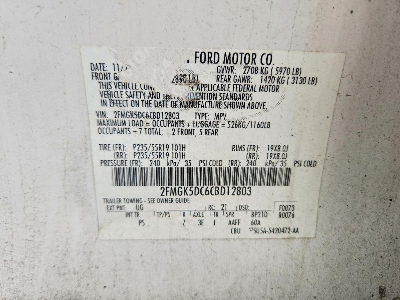 2012 Ford Flex Limited Белый vin: 2FMGK5DC6CBD12803