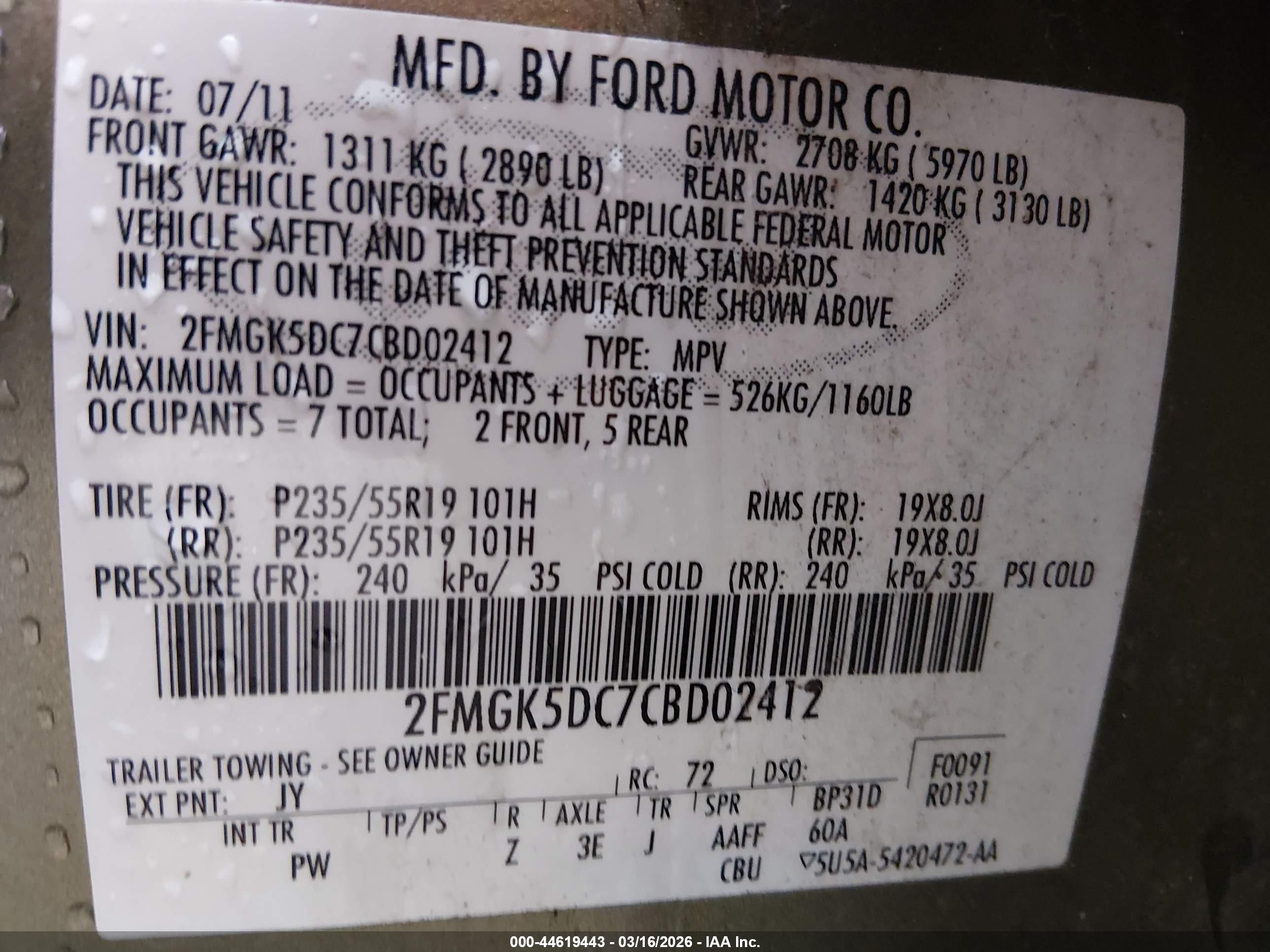 2012 Ford Flex Limited Green vin: 2FMGK5DC7CBD02412