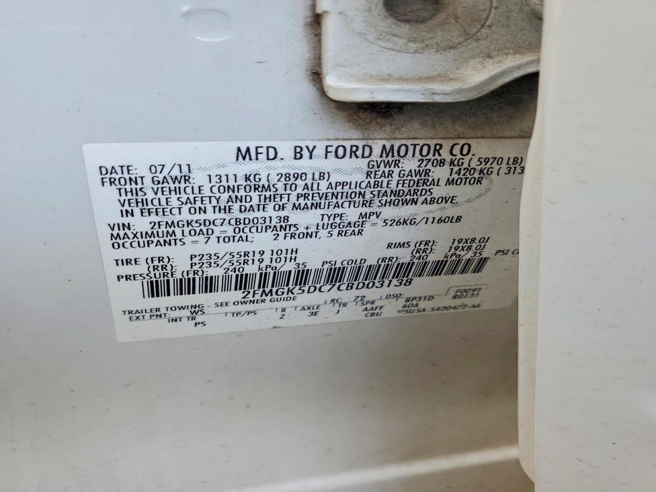 2012 Ford Flex Limited White vin: 2FMGK5DC7CBD03138
