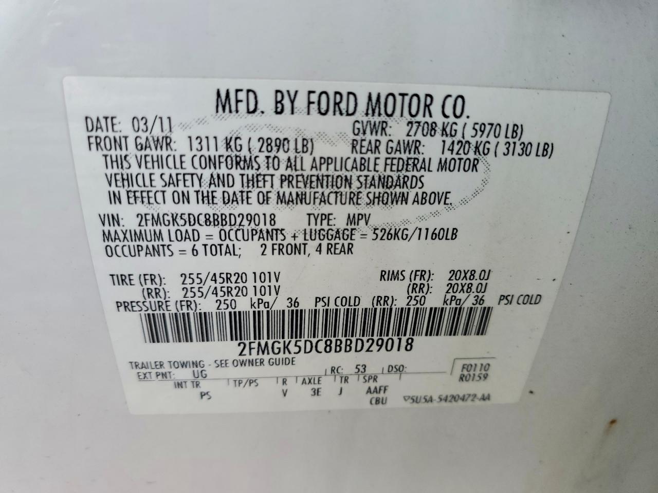 2011 Ford Flex Limited White vin: 2FMGK5DC8BBD29018