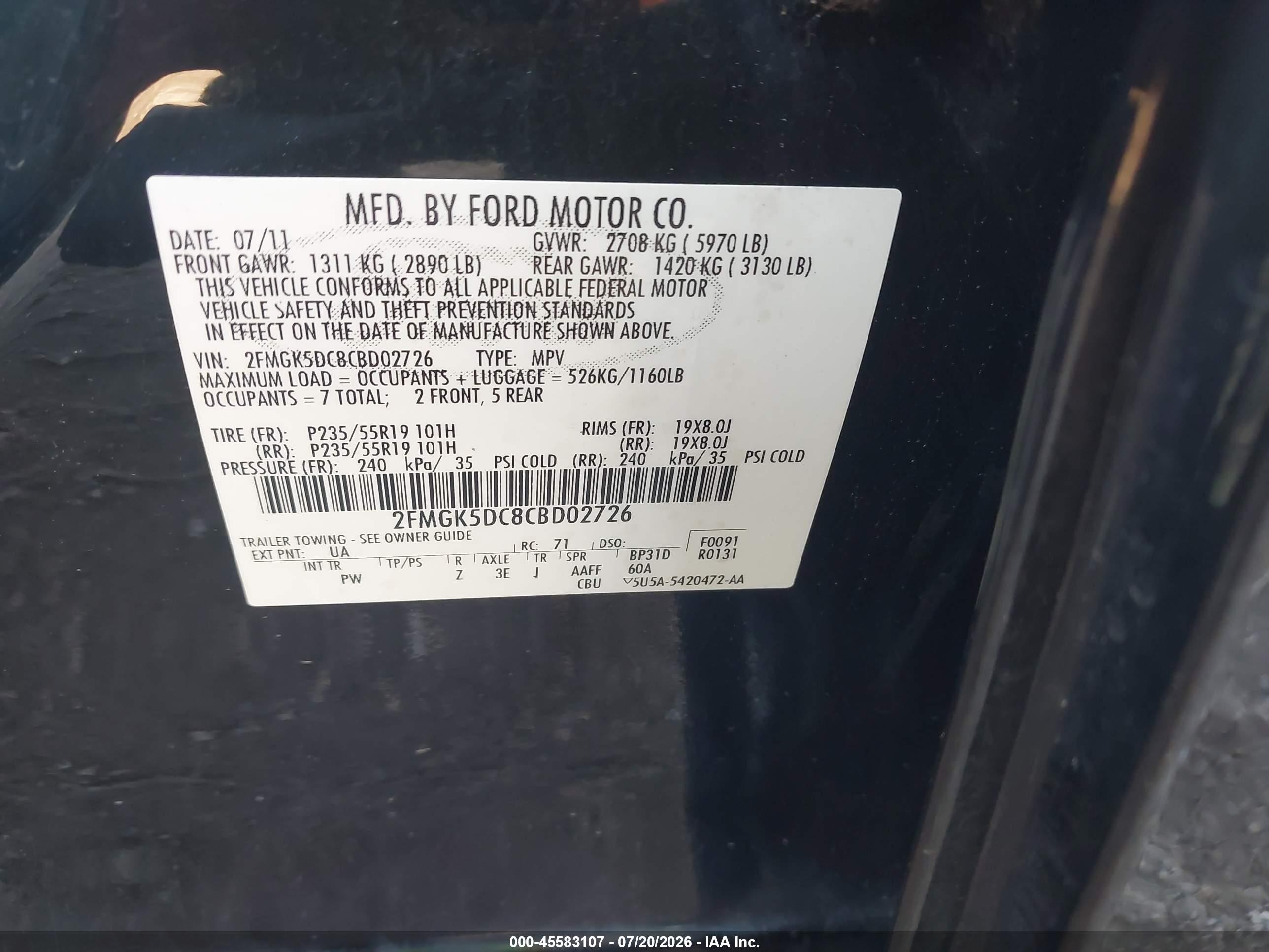 2012 Ford Flex Limited Black vin: 2FMGK5DC8CBD02726