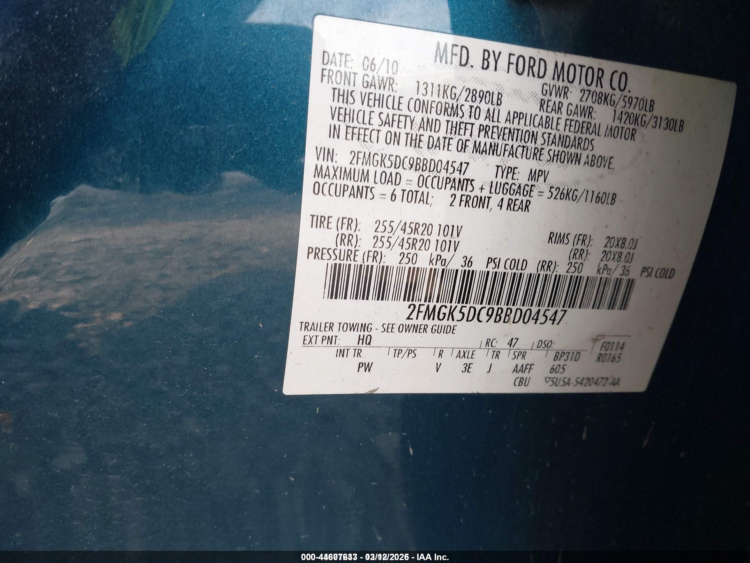 2011 Ford Flex Limited Blue vin: 2FMGK5DC9BBD04547