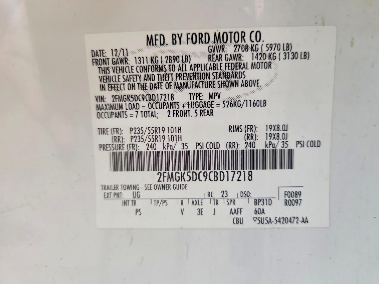 2012 Ford Flex Limited White vin: 2FMGK5DC9CBD17218