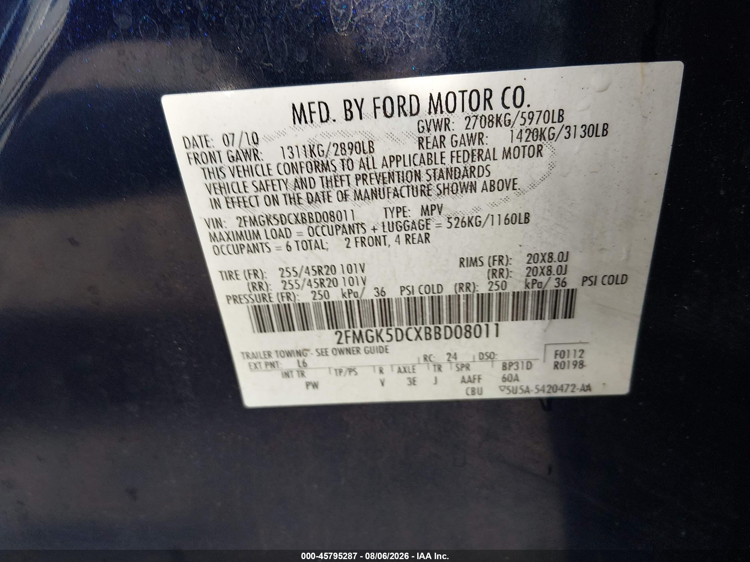 2011 Ford Flex Limited Blue vin: 2FMGK5DCXBBD08011