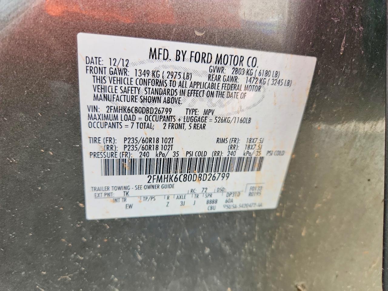2013 Ford Flex Sel Gold vin: 2FMHK6C80DBD26799