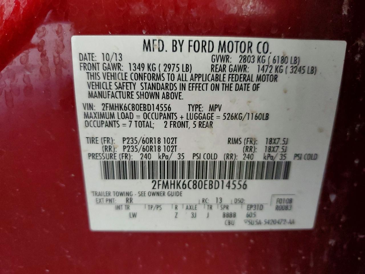2014 Ford Flex Sel Red vin: 2FMHK6C80EBD14556