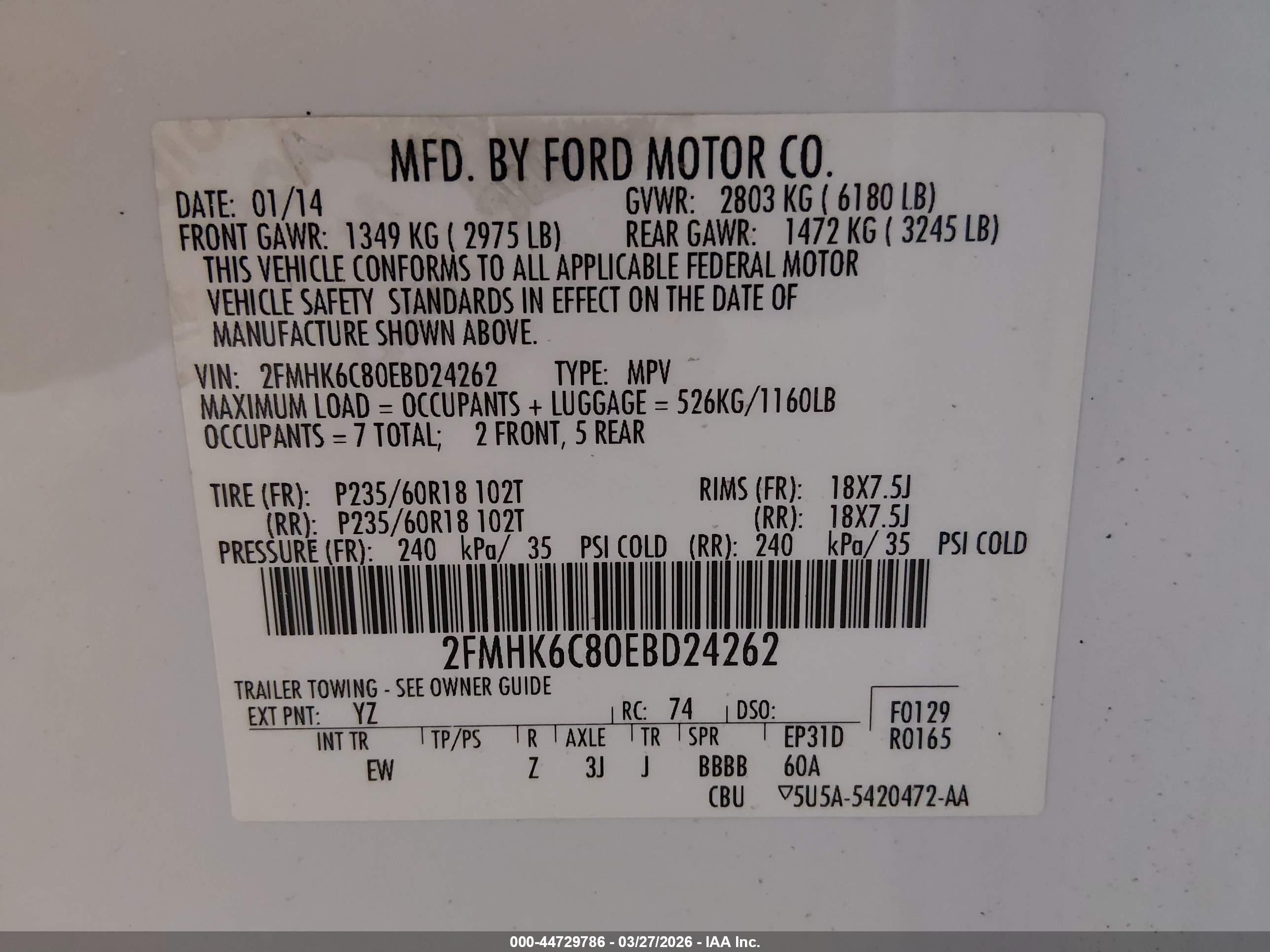 2014 Ford Flex Sel Белый vin: 2FMHK6C80EBD24262