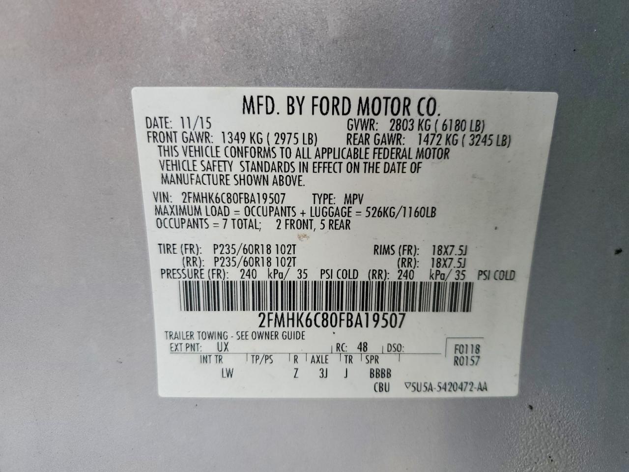 2015 Ford Flex Sel Silver vin: 2FMHK6C80FBA19507
