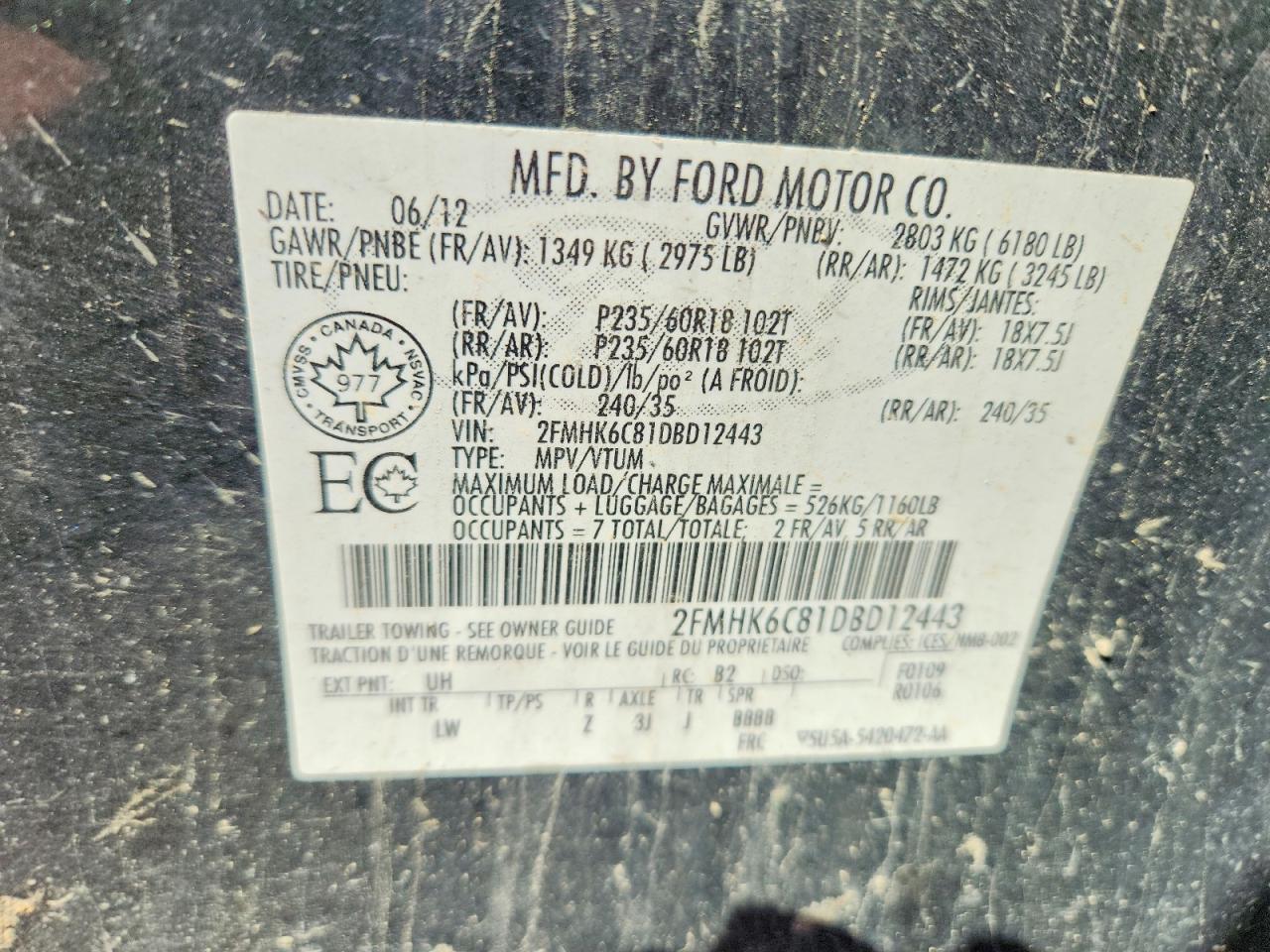 2013 Ford Flex Sel Black vin: 2FMHK6C81DBD12443