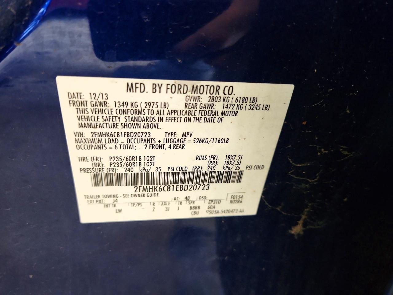 2014 Ford Flex Sel Blue vin: 2FMHK6C81EBD20723