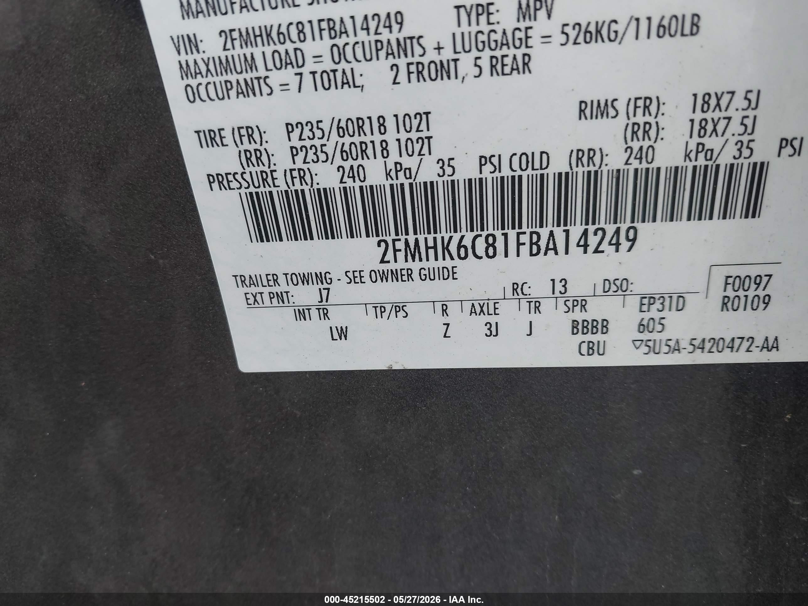 2015 Ford Flex Sel Серый vin: 2FMHK6C81FBA14249