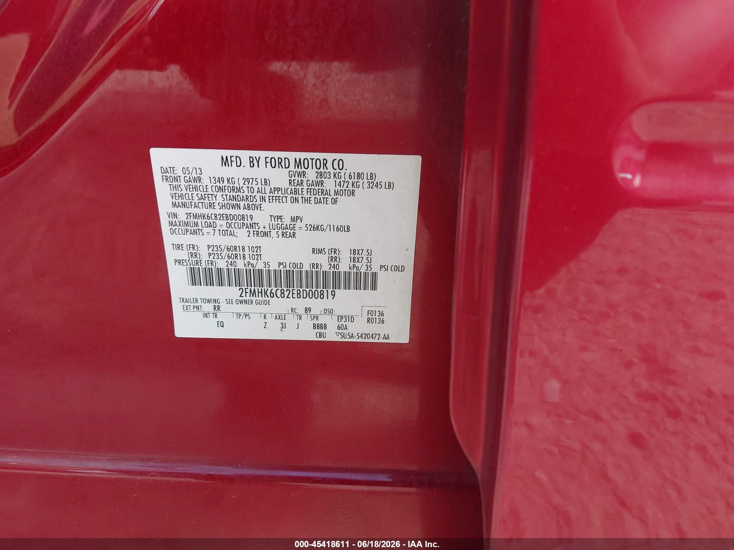 2014 Ford Flex Sel Red vin: 2FMHK6C82EBD00819