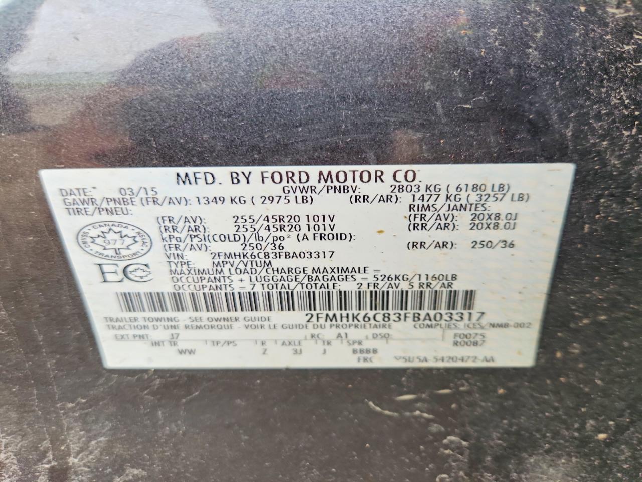2015 Ford Flex Sel Gray vin: 2FMHK6C83FBA03317