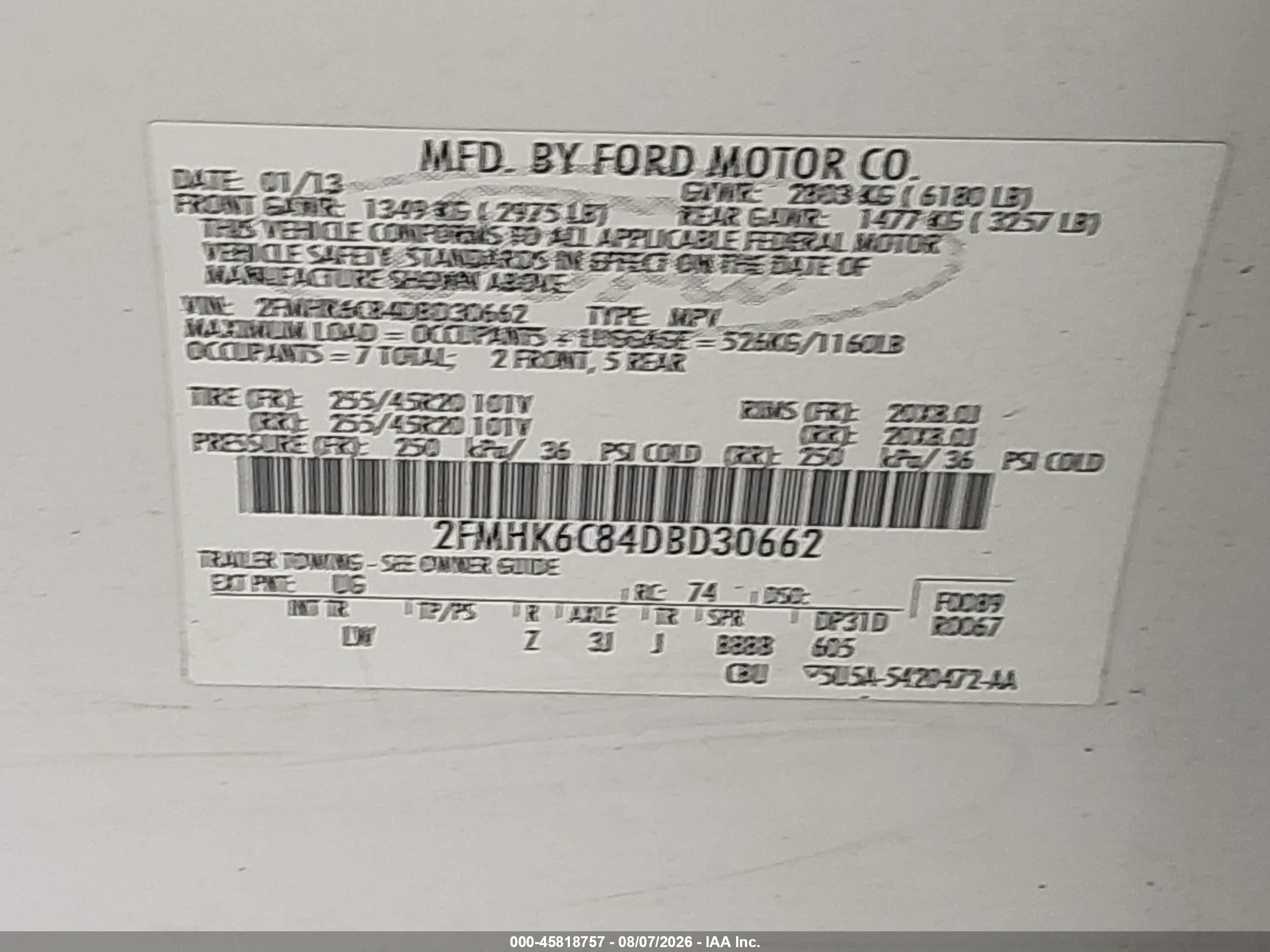 2013 Ford Flex Sel White vin: 2FMHK6C84DBD30662