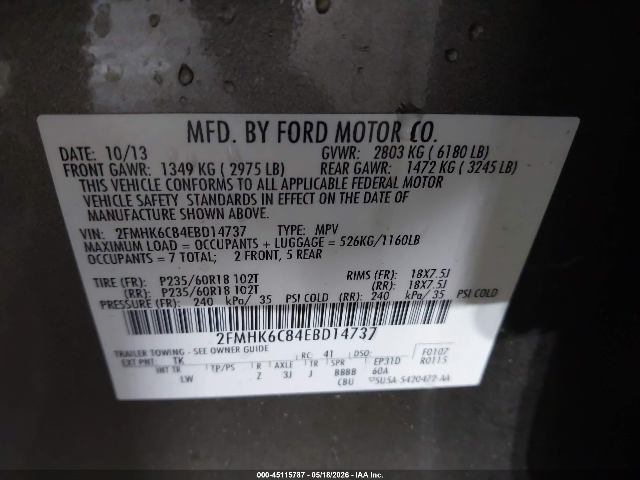 2014 Ford Flex Sel Gray vin: 2FMHK6C84EBD14737