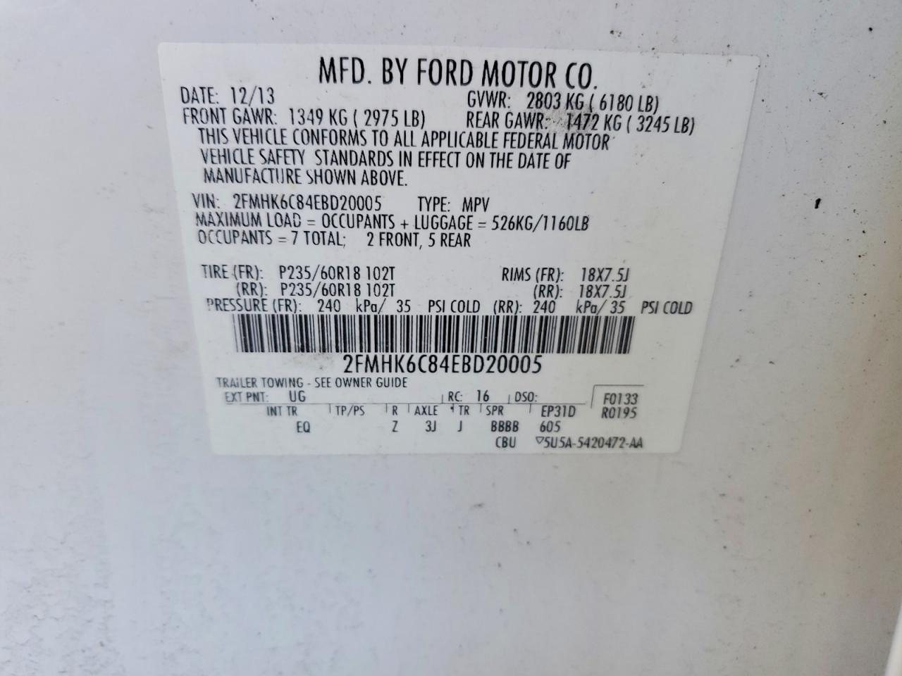 2014 Ford Flex Sel White vin: 2FMHK6C84EBD20005