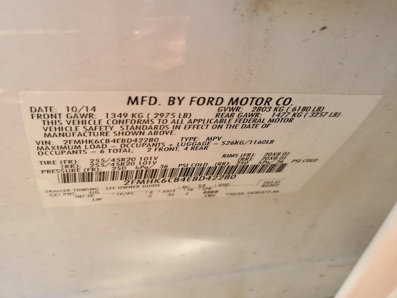 2014 Ford Flex Sel Белый vin: 2FMHK6C84EBD42280