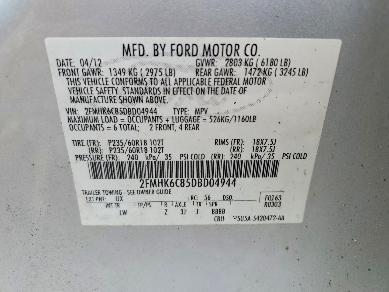 2013 Ford Flex Sel Silver vin: 2FMHK6C85DBD04944