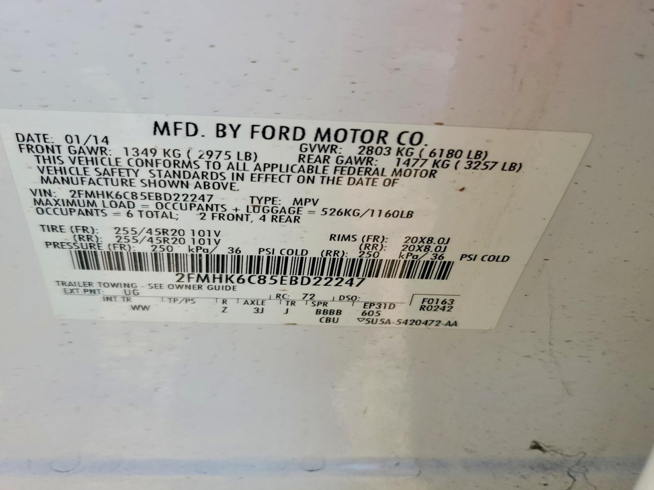 2014 Ford Flex Sel Белый vin: 2FMHK6C85EBD22247