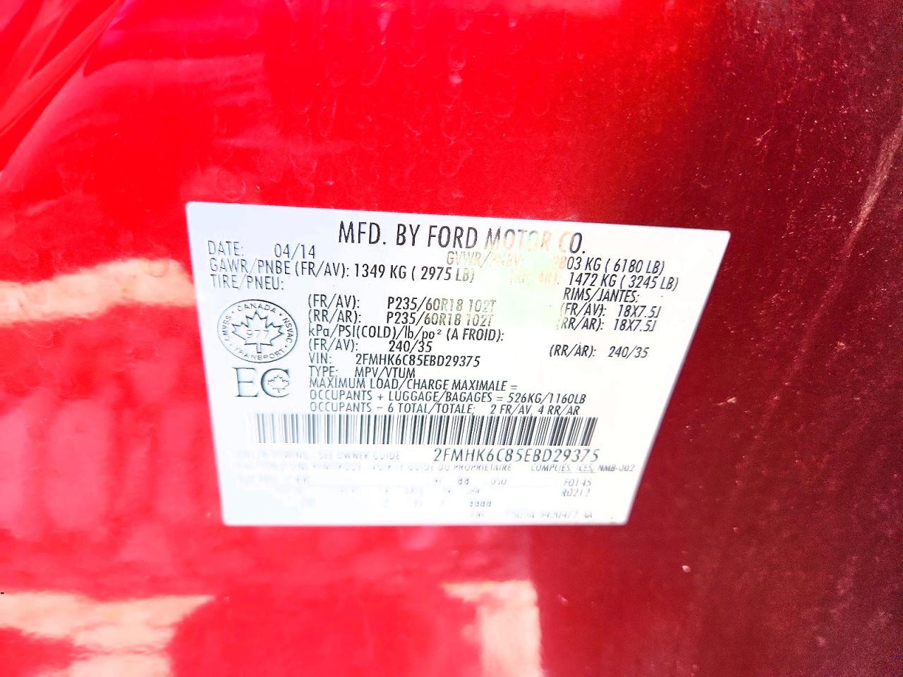 2014 Ford Flex Sel Red vin: 2FMHK6C85EBD29375
