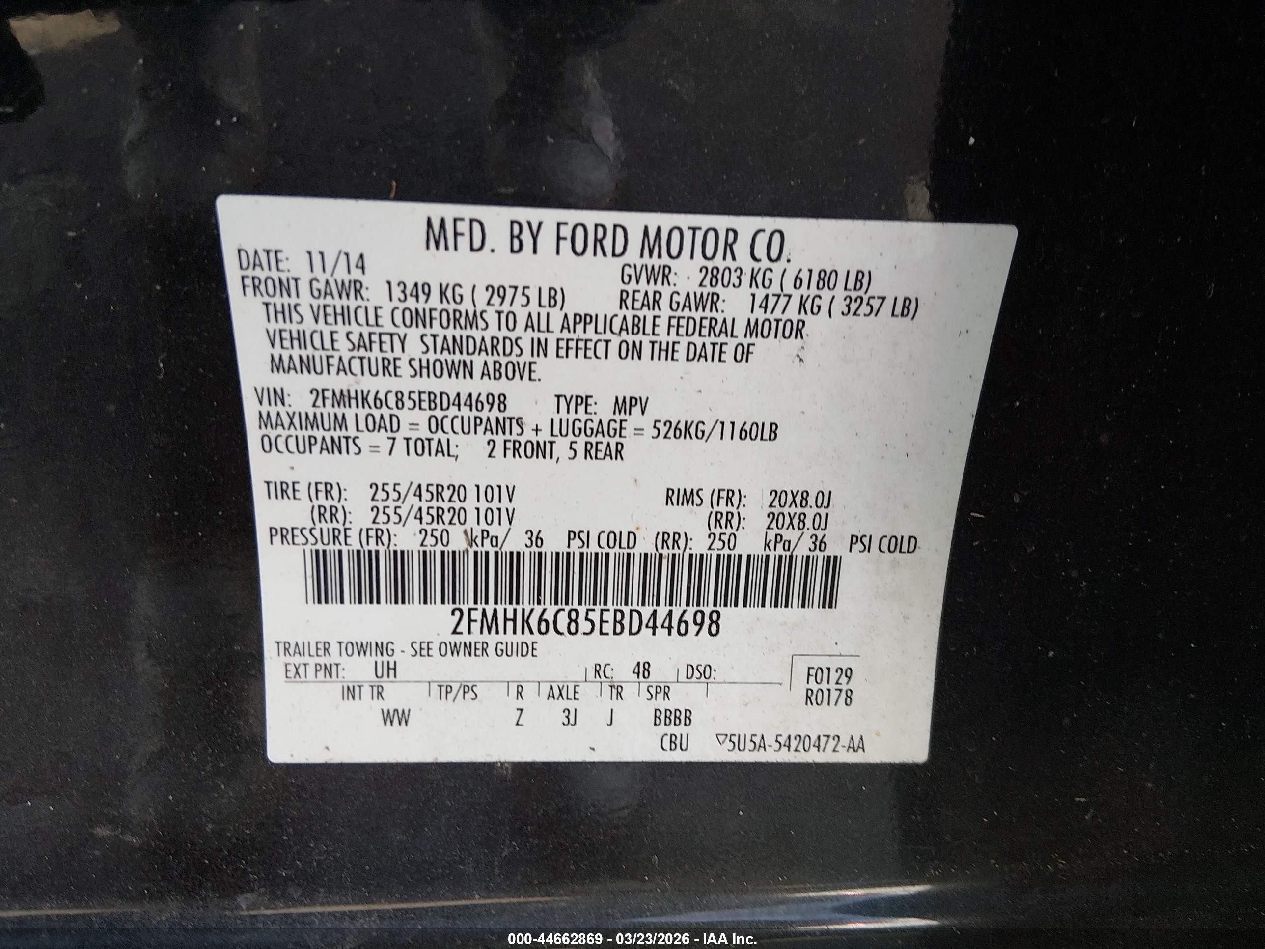 2014 Ford Flex Sel Black vin: 2FMHK6C85EBD44698
