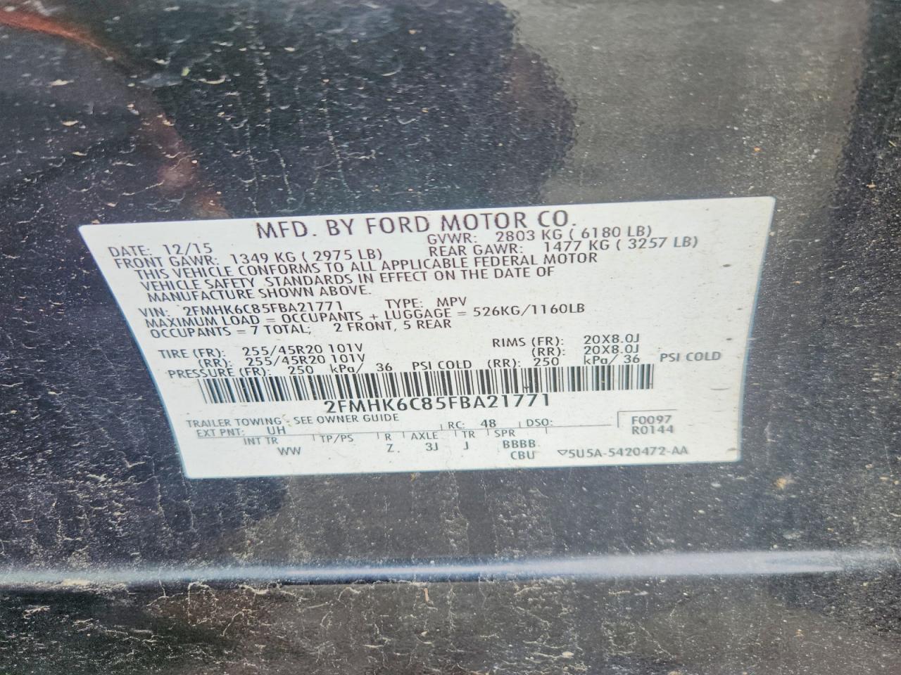 2015 Ford Flex Sel Black vin: 2FMHK6C85FBA21771