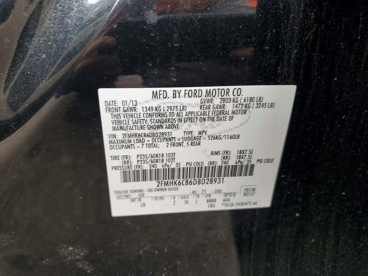 2013 Ford Flex Sel Black vin: 2FMHK6C86DBD28931