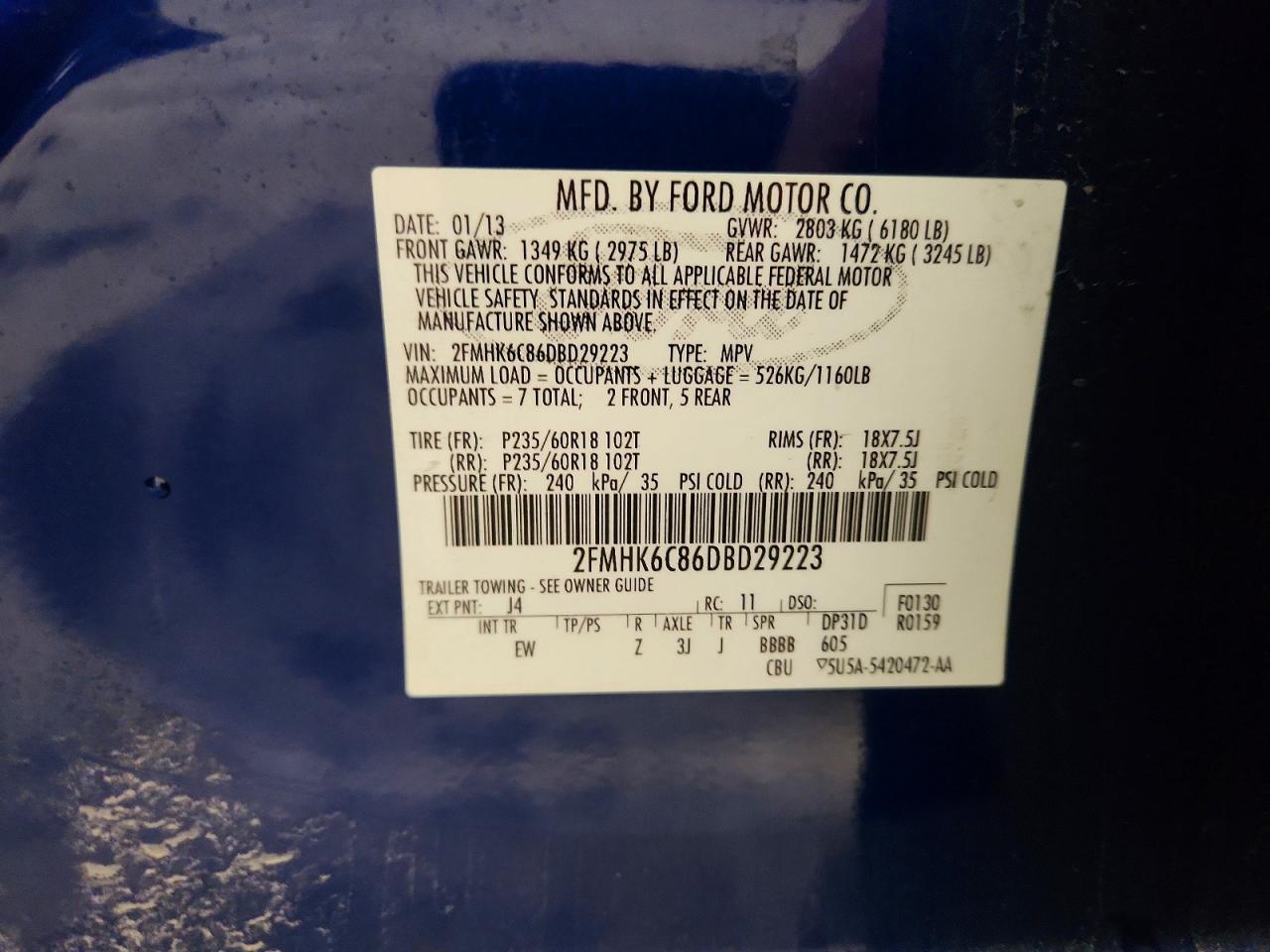 2013 Ford Flex Sel Blue vin: 2FMHK6C86DBD29223