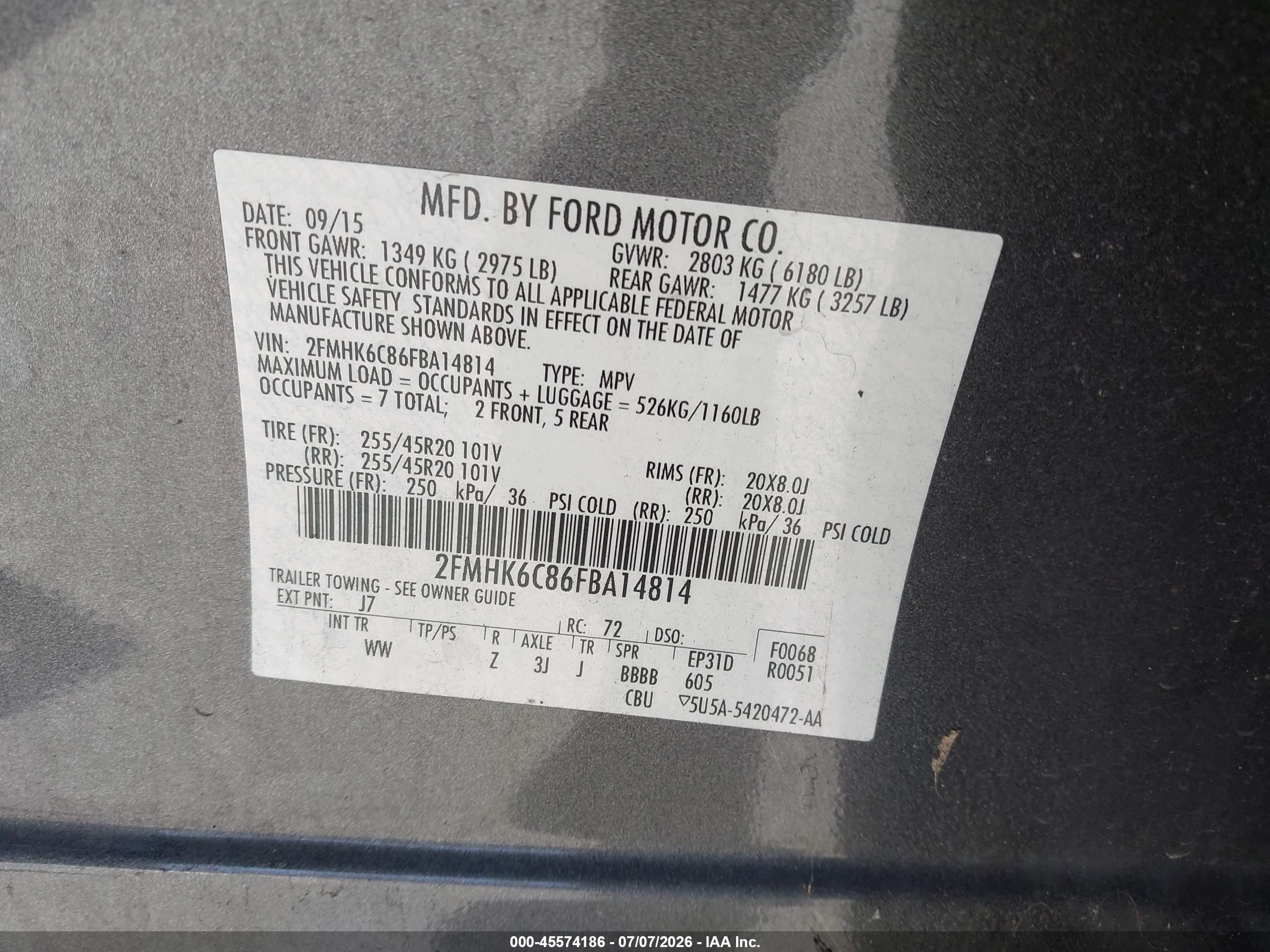 2015 Ford Flex Sel Gray vin: 2FMHK6C86FBA14814