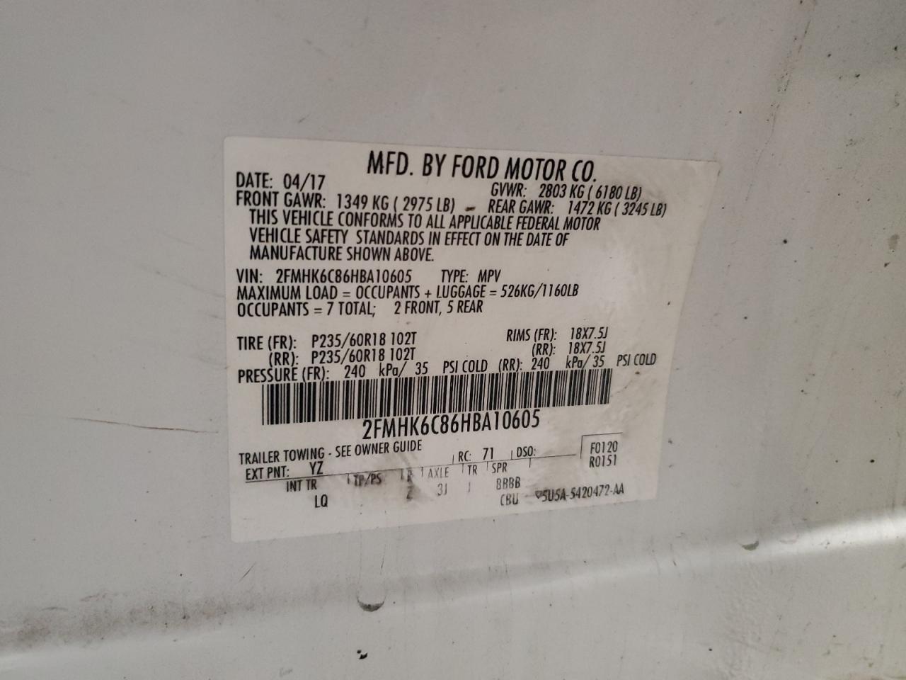 2017 Ford Flex Sel Белый vin: 2FMHK6C86HBA10605