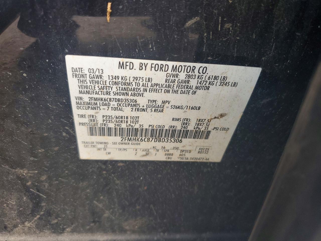 2013 Ford Flex Sel Black vin: 2FMHK6C87DBD35306