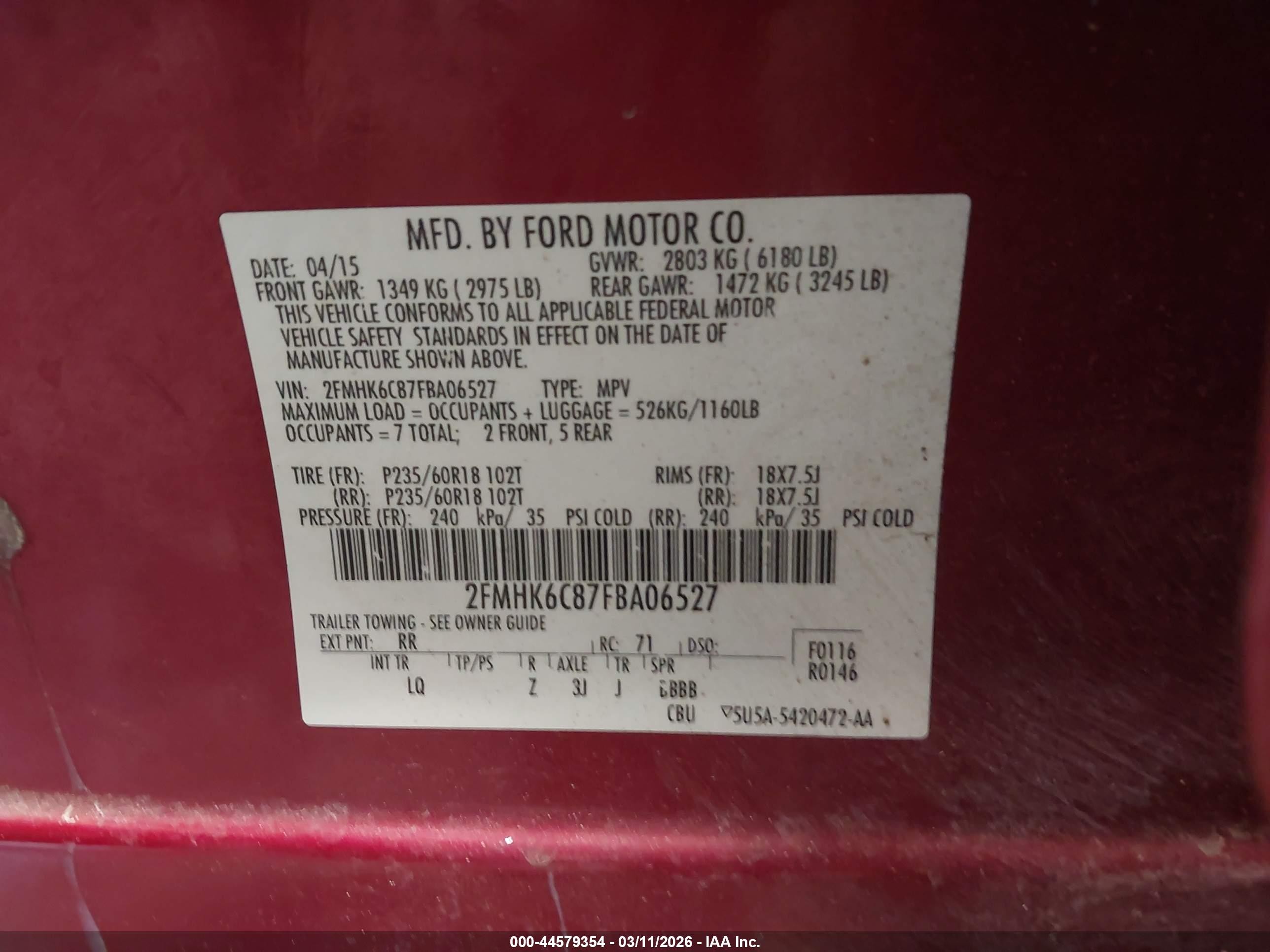 2015 Ford Flex Sel Красный vin: 2FMHK6C87FBA06527