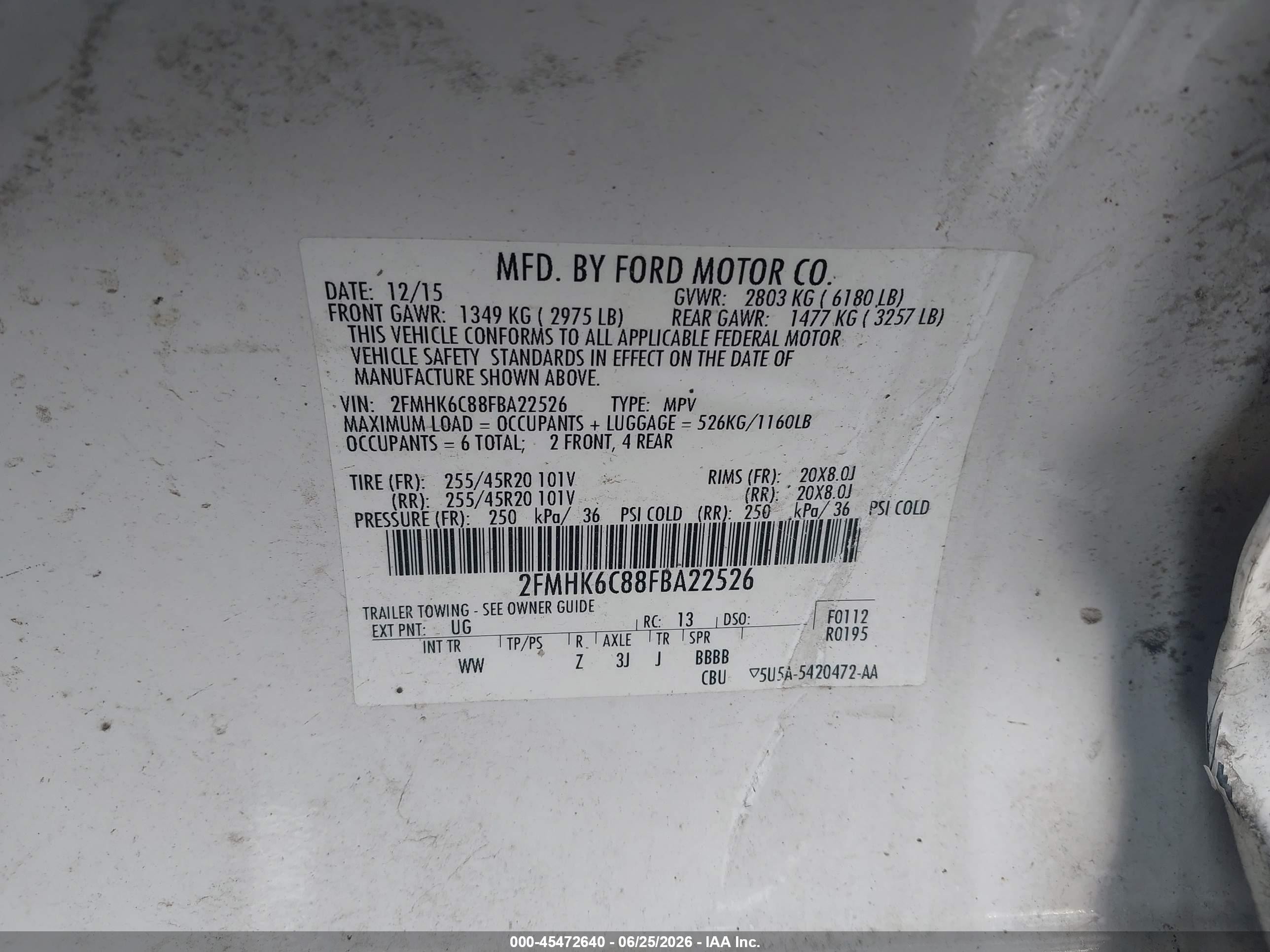 2015 Ford Flex Sel White vin: 2FMHK6C88FBA22526
