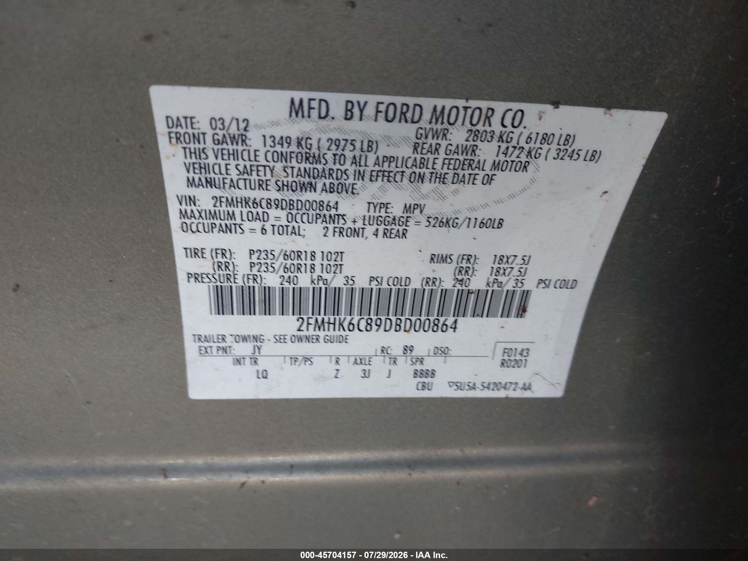 2013 Ford Flex Sel Green vin: 2FMHK6C89DBD00864