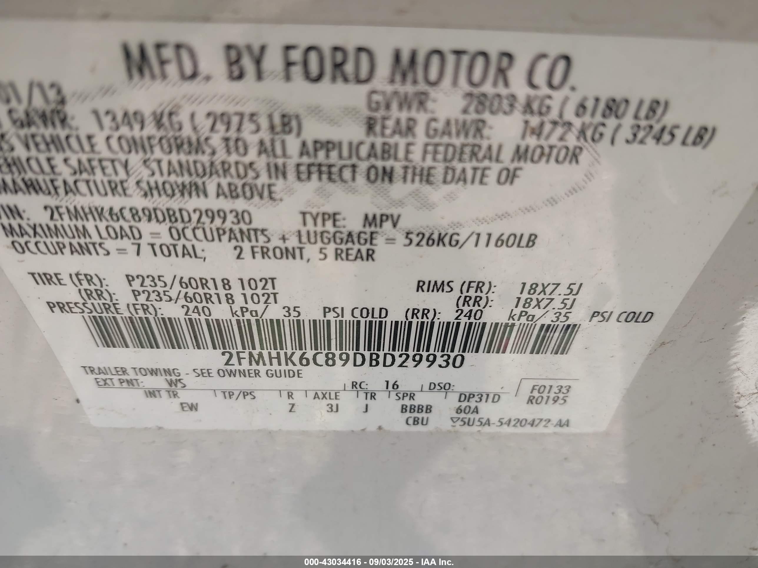 2013 Ford Flex Sel White vin: 2FMHK6C89DBD29930