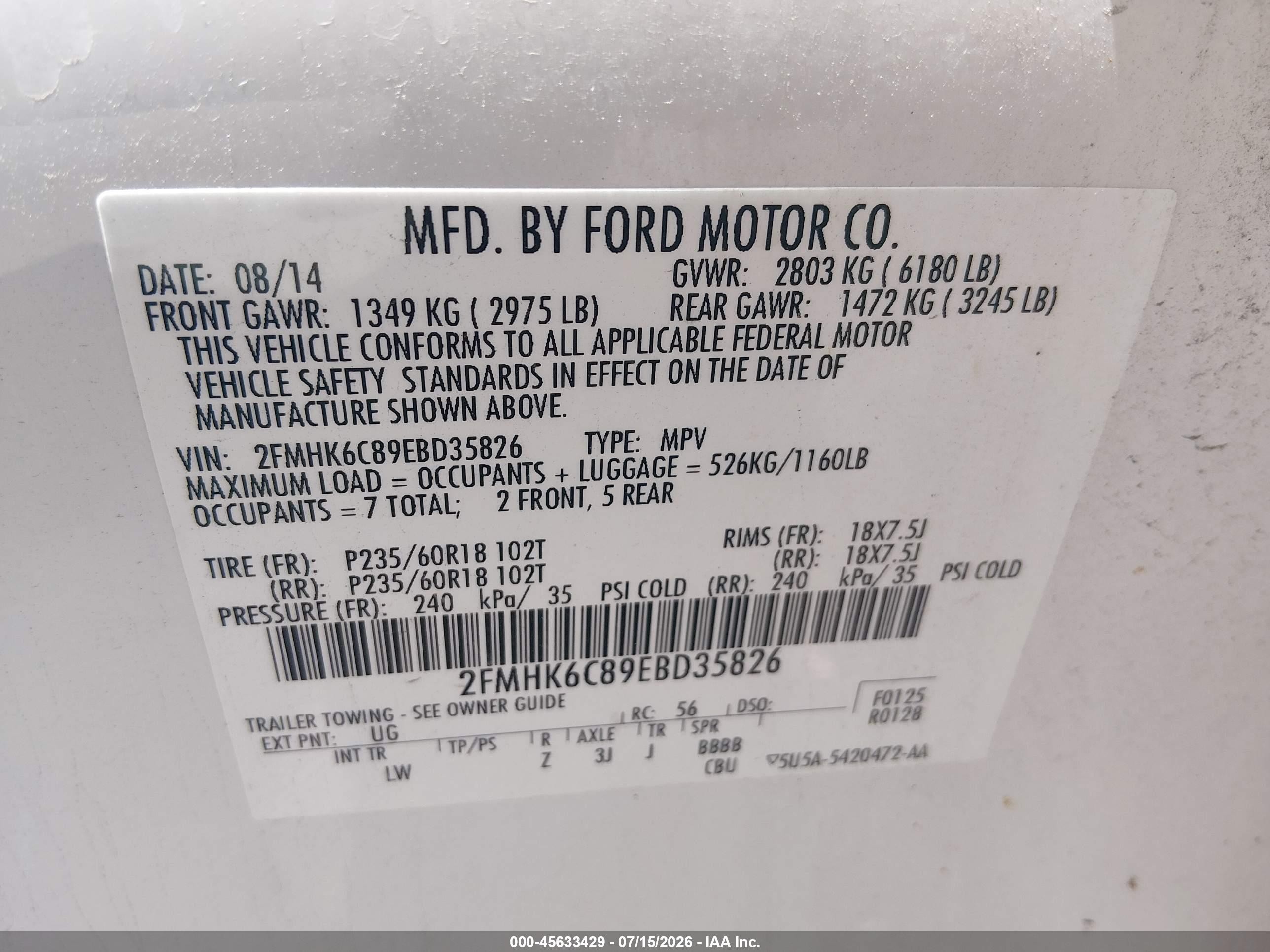 2014 Ford Flex Sel White vin: 2FMHK6C89EBD35826