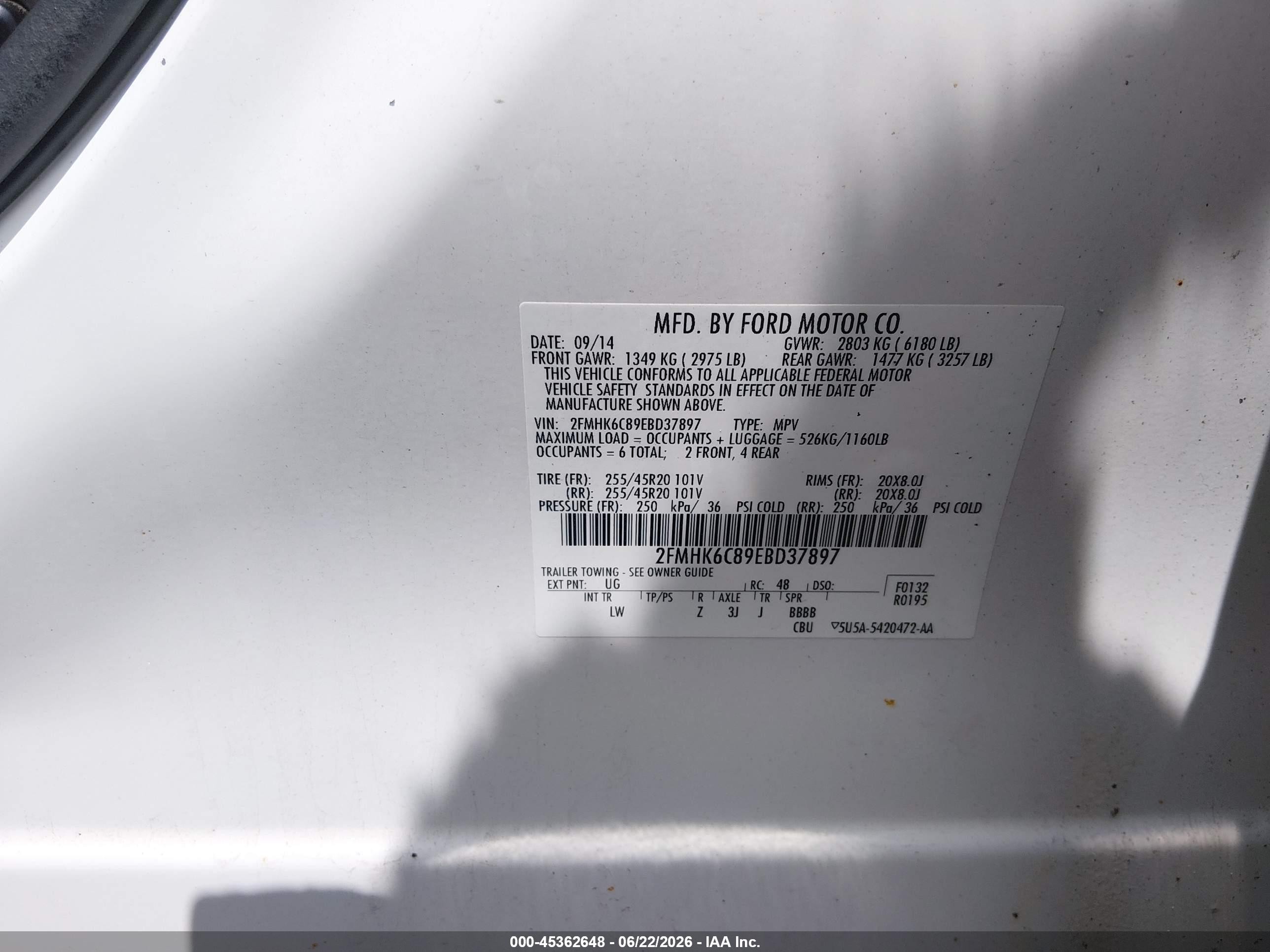 2014 Ford Flex Sel White vin: 2FMHK6C89EBD37897